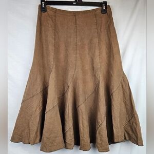 Vintage J Jill Boho Brown Linen Midi Skirt Flowy Cottagecore Fairy Earthy Size 6